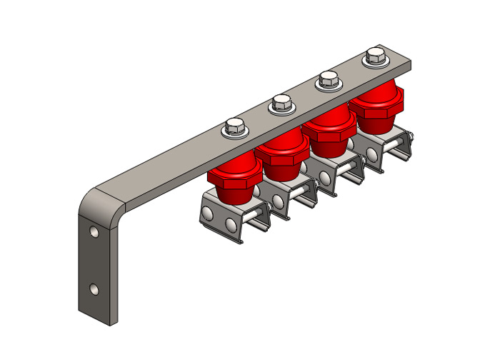 Hevi-Bar II, Bracket, Web, Plated, w/4 Stainless Steel Cross-bolt Hangers, w/Insulators (for 700-1500A Bar), 19.25 inch L