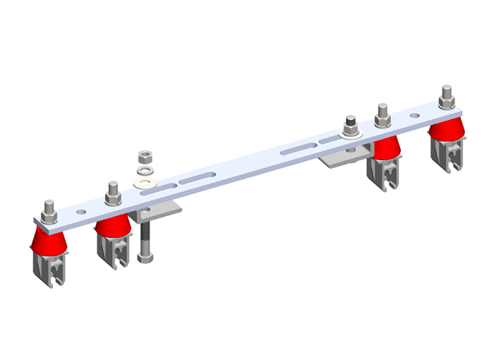 8-Bar, Bracket, Flange, with Hanger Clamps, Plastic Snap-in, 2+2, w/Insulators, 19 3/8 Inch L