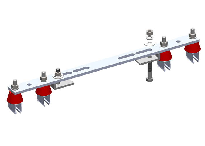 8-Bar, Bracket, Flange, with Hanger Clamps, Steel Snap-in, w/insulators, 2/2, 19 3/8 inch L