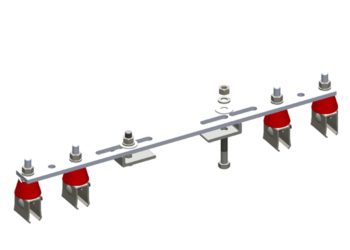 8-Bar, Bracket, Flange, with Hanger Clamps, Steel Cross-Bolt, w/Insulators, 2+2, 19 3/8 inch L