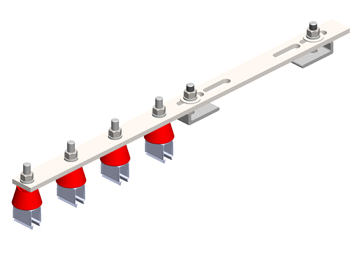 8-Bar, Bracket, Flange, with Hanger Clamps, Steel Snap-in, w/insulators, 4 on one side, 21.75 inch L