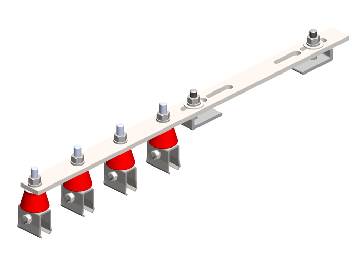 8-Bar, Bracket, Flange, with Hanger Clamps, Steel Cross-Bolt, w/insulators, 4 on one side, 21.75 inch L