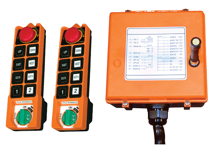 Radio Remote Control Kit, Saga L10 Series, 08-Button, 2-Speed, Key On/Off, E-Stop, 2 TX