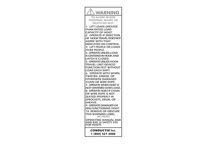 Pendant Warning sticker, 80 Series